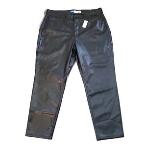 Old Navy Womens 16 OG High Rise Straight Faux Leather Pants Black Soft Lined